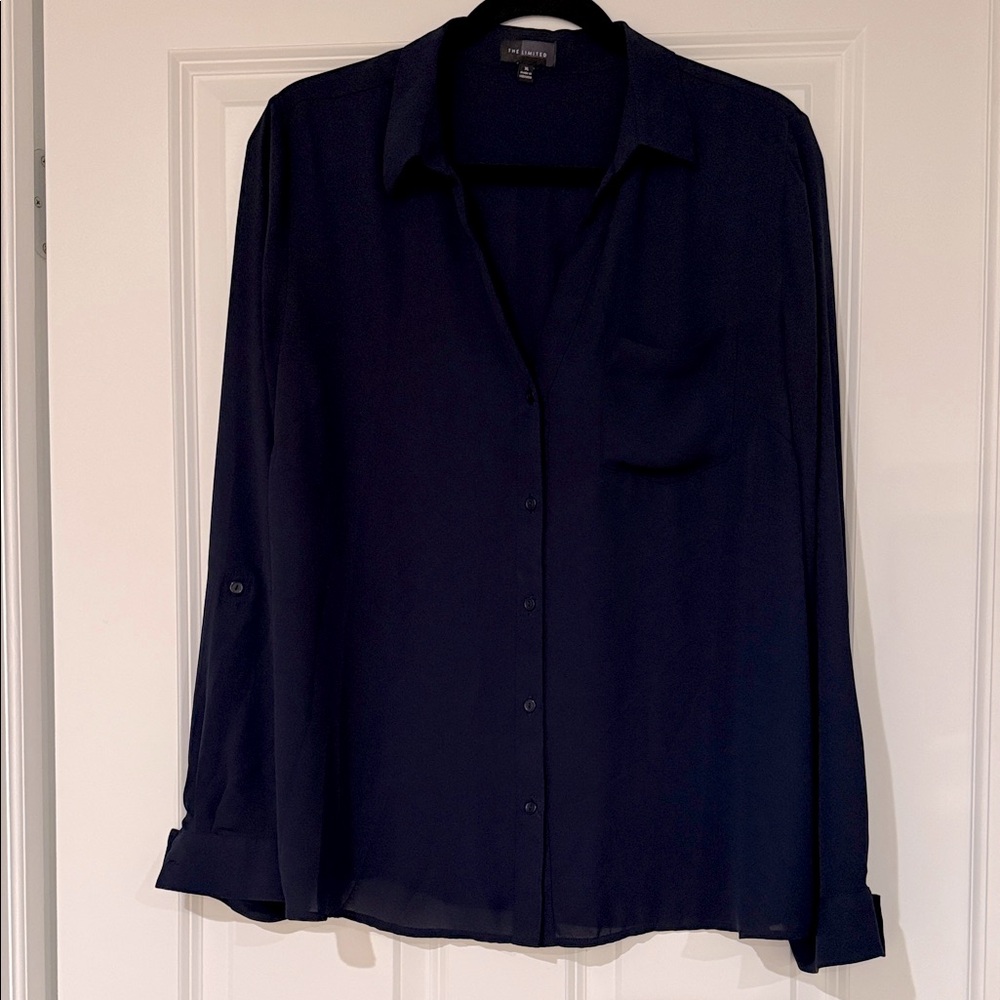 The Limited Navy Button Down Blouse